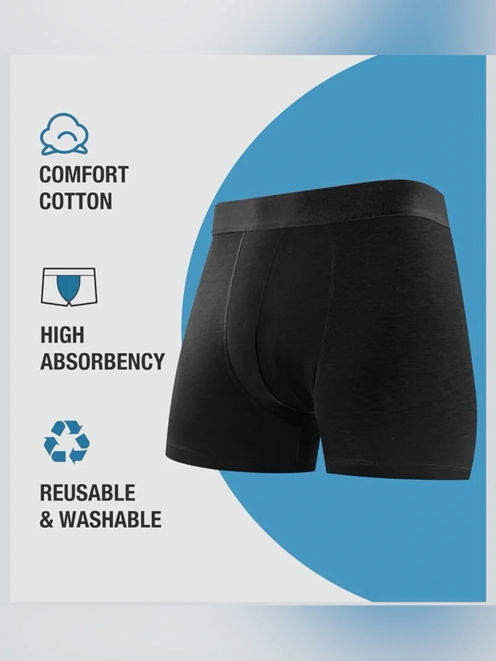 Yeswel Men’s Incontinence Underwear in Black Cotton Spandex Blend Size Small